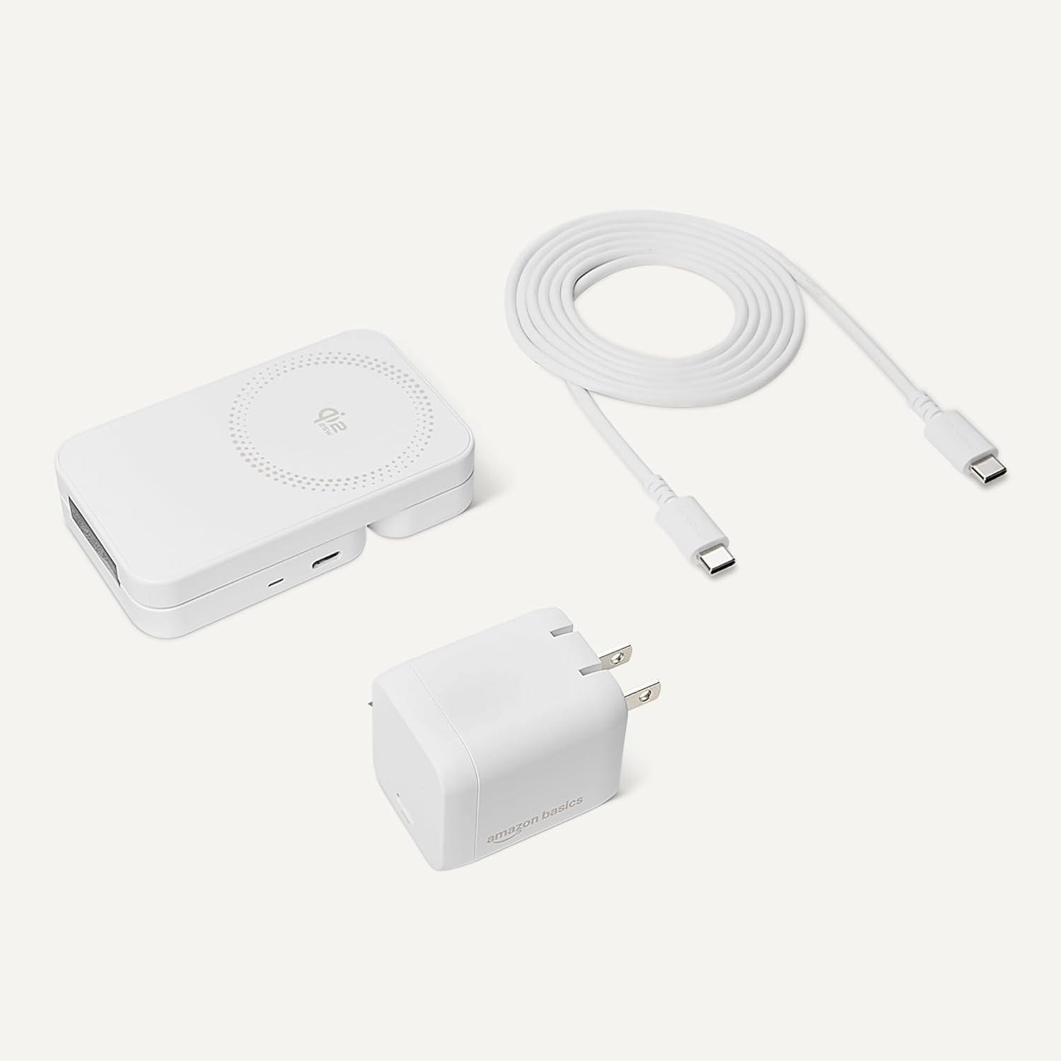 Amazon Basics MagSafe Compatible 25W Fast Charging Qi2.2 Certified 3-in-1 Wireless Charging Station, Foldable Stand for iPhone 17/16/15/14/13/12, Apple Watch, AirPods, with 45W Adapter, White