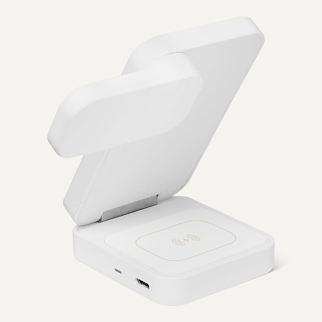 Amazon Basics MagSafe Compatible 25W Fast Charging Qi2.2 Certified 3-in-1 Wireless Charging Station, Foldable Stand for iPhone 17/16/15/14/13/12, Apple Watch, AirPods, with 45W Adapter, White