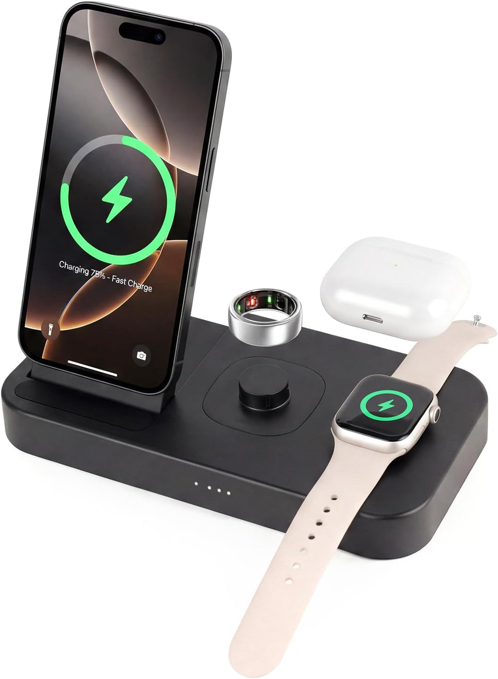 4 in 1 Charging Station for Oura Ring Gen 4 Charger, Fast Charger for iPhone17/16/15/14/13/12, Apple Watch, AirPods, Samsung Galaxy S25/S24/S23/S22/S21, Galaxy Watch Buds (Size 10)
