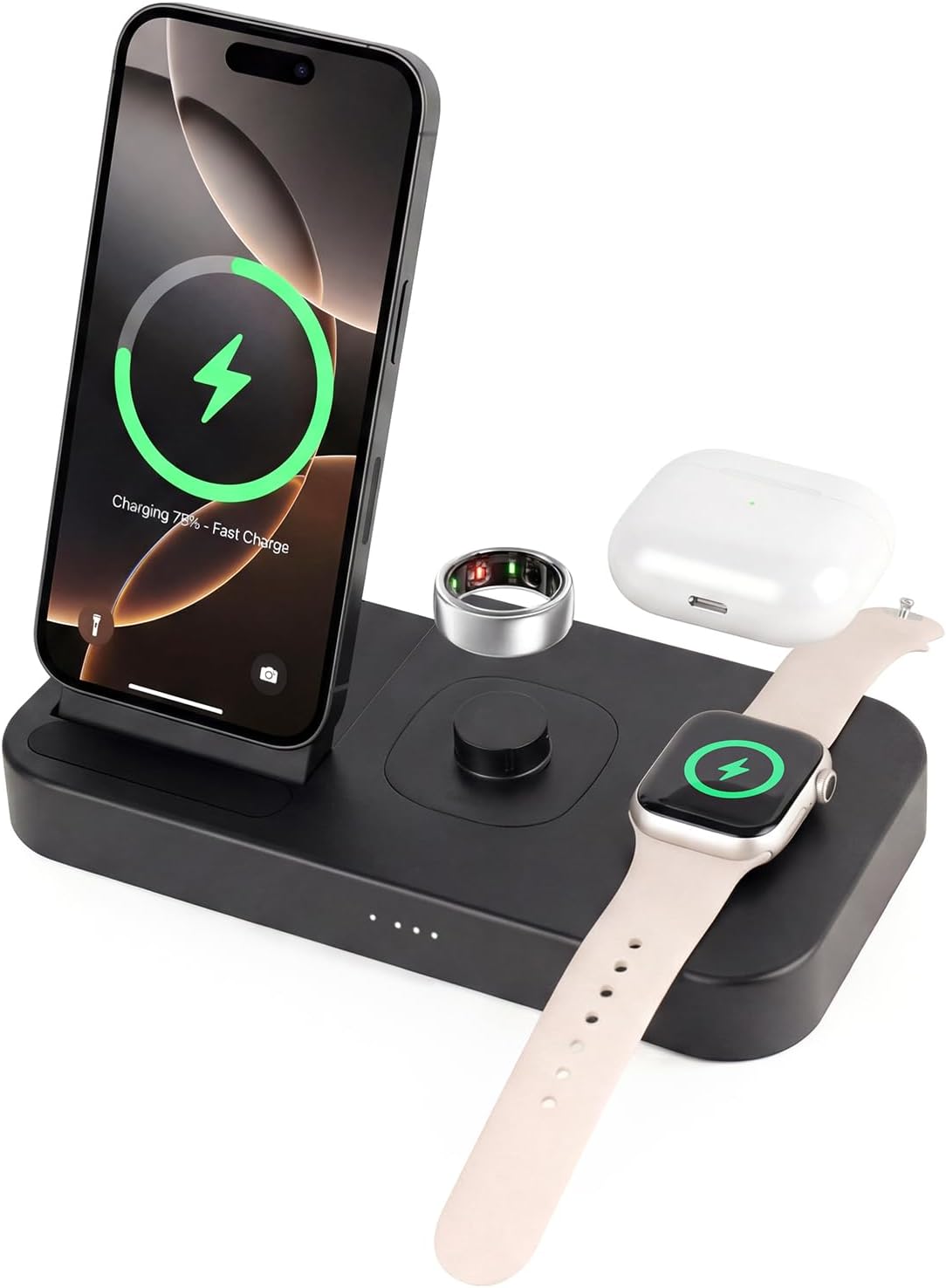 4 in 1 Charging Station for Oura Ring Gen 4 Charger, Fast Charger for iPhone17/16/15/14/13/12, Apple Watch, AirPods, Samsung Galaxy S25/S24/S23/S22/S21, Galaxy Watch Buds (Size 10)