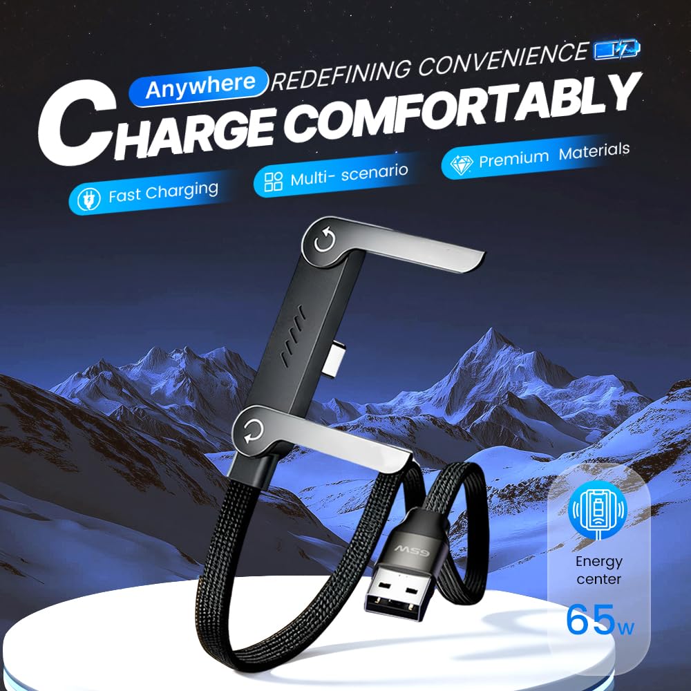 USB A to USB C Cable, Charger Cord (4.9FT), 65W Braided Fast Charge Cable with Built-in Phone Stand T-Shaped Foldable for iPhone 17 Series,Samsung Galaxy Note 10/S10+ S10, LG V30 (3 Pack)