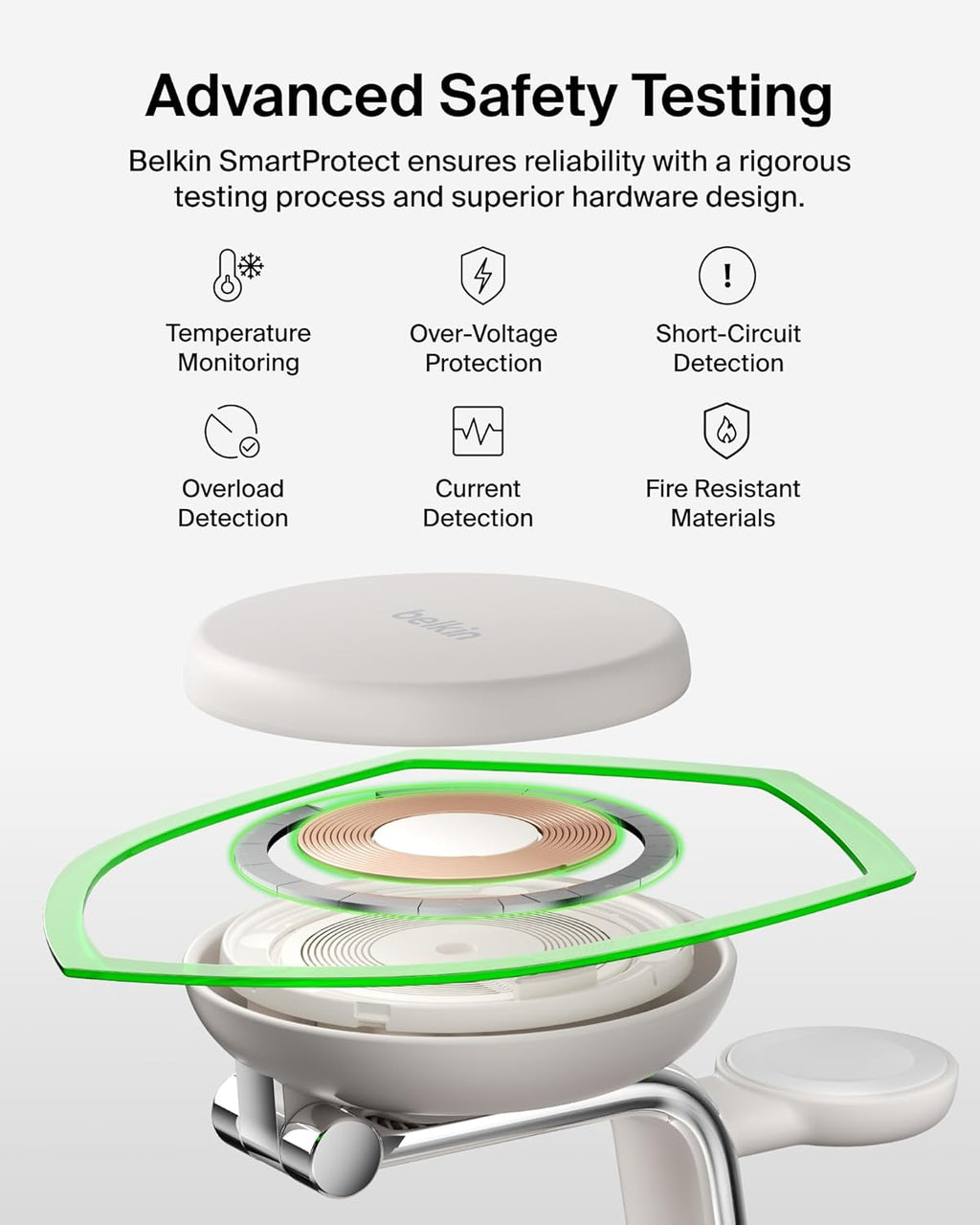 Belkin MagSafe Charger Compatible, 3-in-1 Charging Station, Qi2.2 25W w/Cooling Fan (On/Off Control) Magnetic Wireless Charger for iPhone 17, Apple Watch, AirPods, Pixel 10 (45W Adapter Included)