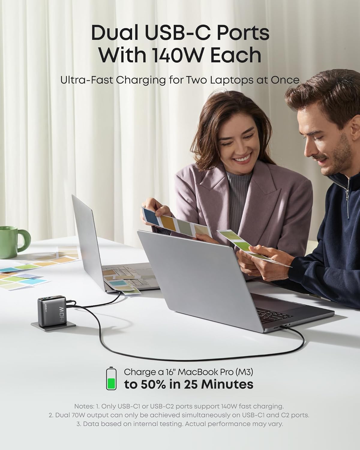 MacBook Charger,140W Max 4-Port GaN USB C Charger Block with Smart Display,Fast Charger USB C Power Adapter,Touch Controls for MacBook,iPad,iPhone 17/16 Series (Include 5FT Cable,Non-Battery)