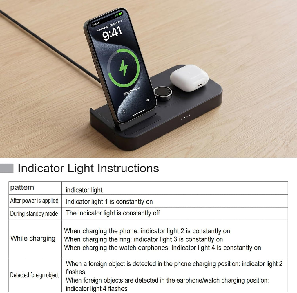 4 in 1 Charging Station for Oura Ring Gen 4 Charger, Fast Charger for iPhone17/16/15/14/13/12, Apple Watch, AirPods, Samsung Galaxy S25/S24/S23/S22/S21, Galaxy Watch Buds (Size 10)