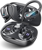 TRAUSI Wireless Earbuds Bluetooth Headphones, Bluetooth 5.3 Stereo Over Ear Buds,Noise Cancelling Mic, IPX7 Waterproof Headset for Workout/Running,Ink black