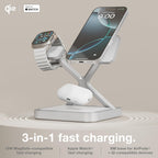 NOCO XGrid XDS3: 3-in-1 Wireless Charging Stand – Charging Station for iPhone, Apple Watch, and AirPods – MagSafe Compatible, Qi2 Certified – Includes 45W USB-C Wall Charger and 6.5-Foot USB-C Cable