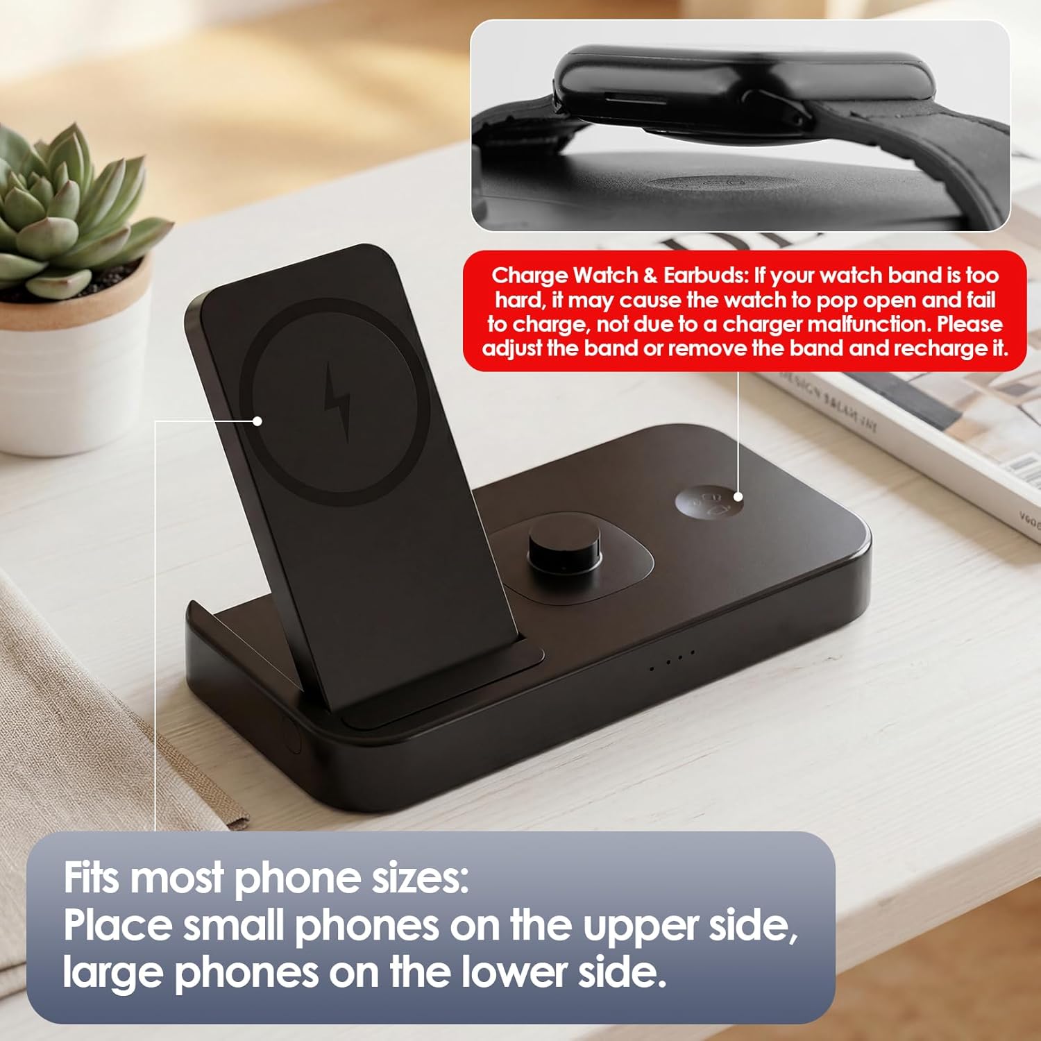 4 in 1 Charging Station for Oura Ring Gen 4 Charger, Fast Charger for iPhone17/16/15/14/13/12, Apple Watch, AirPods, Samsung Galaxy S25/S24/S23/S22/S21, Galaxy Watch Buds (Size 10)