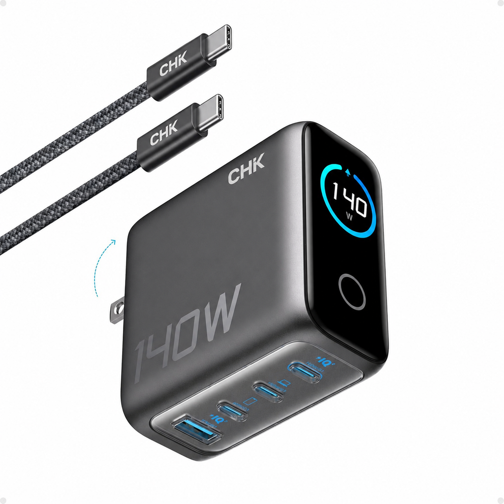 MacBook Charger,140W Max 4-Port GaN USB C Charger Block with Smart Display,Fast Charger USB C Power Adapter,Touch Controls for MacBook,iPad,iPhone 17/16 Series (Include 5FT Cable,Non-Battery)